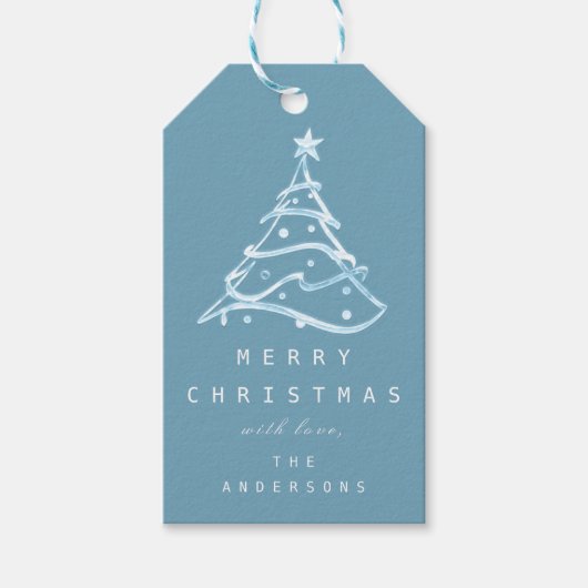 メリークリスマスハッピーニューイヤーツリーブルーへのギフト ギフトタグ (正面)