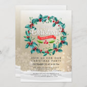 メリークリスマスハッピーニューイヤーパーティーホリーリース 招待状 (正面/裏面)