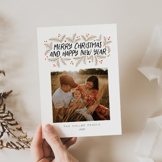 メリークリスマスハッピーニューイヤーフローラホリデーカード シーズンカード