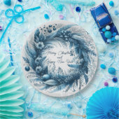 メリークリスマスハッピーニューイヤーブルーリース ペーパープレート (パーティー)