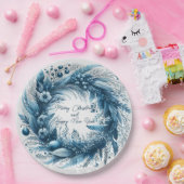 メリークリスマスハッピーニューイヤーブルーリース ペーパープレート (パーティー)