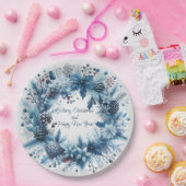 メリークリスマスハッピーニューイヤーブルーリース ペーパープレート (パーティー)