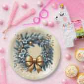 メリークリスマスハッピーニューイヤーブルー金ゴールドリース ペーパープレート (パーティー)