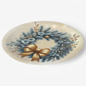 メリークリスマスハッピーニューイヤーブルー金ゴールドリース ペーパープレート (アングル)