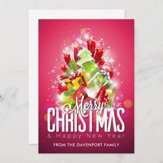 メリークリスマスハッピーニューイヤープレゼント&ツリー シーズンカード (正面/裏面)