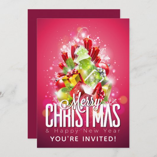 メリークリスマスハッピーニューイヤープレゼント&ツリー 招待状 (正面/裏面)