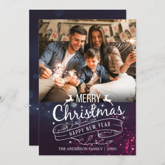 メリークリスマスハッピーニューイヤーホリディウィッシュフォト シーズンカード (正面/裏面)