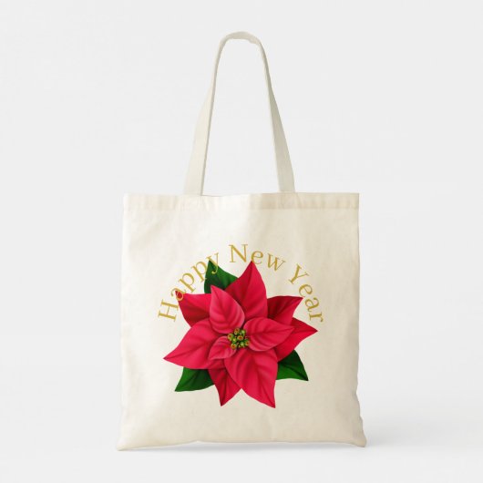 メリークリスマスハッピーニューイヤーポインセチア トートバッグ (裏面)