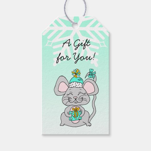 メリークリスマスハッピーニューイヤーマウスとギフト ギフトタグ (正面)