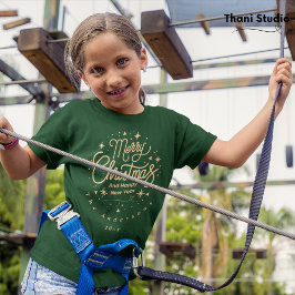 メリークリスマスハッピーニューイヤーモダングリーン&金ゴールド Tシャツ