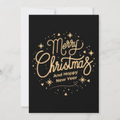 メリークリスマスハッピーニューイヤーモダンブラック&金ゴールド シーズンカード (正面)