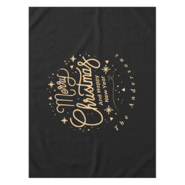 メリークリスマスハッピーニューイヤーモダンブラック&金ゴールド テーブルクロス