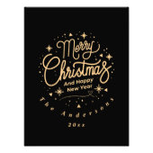 メリークリスマスハッピーニューイヤーモダンブラック&金ゴールド フォトプリント (正面)