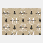 メリークリスマスハッピーニューイヤーモノグラムクラフト ラッピングペーパーシート (正面)