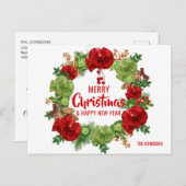 メリークリスマスハッピーニューイヤーリースホワイト シーズンポストカード (正面/裏面)