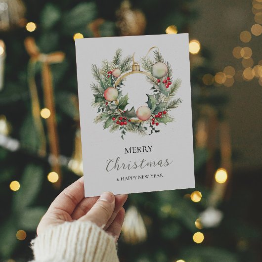 メリークリスマスハッピーニューイヤーリース ミニマル サンキューカード