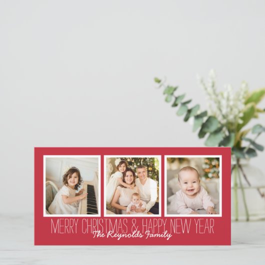 メリークリスマスハッピーニューイヤーレッド3フォトオーバーレイ シーズンカード (スタンド正面)