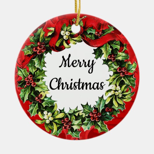 メリークリスマスハッピーニューイヤーヴィンテージオーナメント セラミックオーナメント (正面)