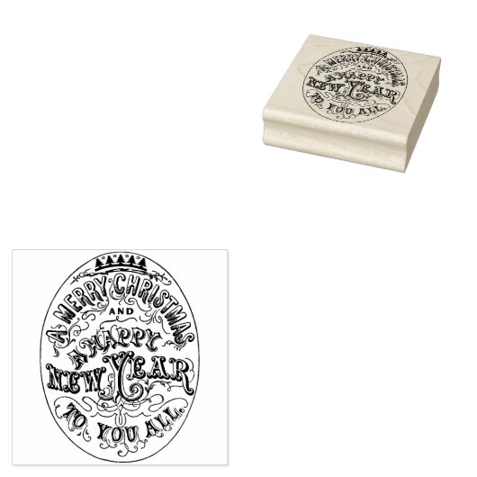 メリークリスマスハッピーニューイヤーヴィンテージタイポグラフィ ラバースタンプ (押印)