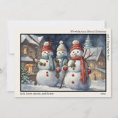 メリークリスマスハッピーニューイヤー三つのハッピー雪だるま シーズンカード (正面)