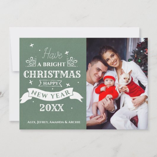メリークリスマスハッピーニューイヤー写真タイポグラフィ カード (正面)