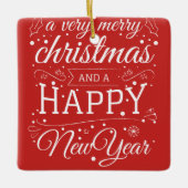 メリークリスマスハッピーニューイヤー写真モノグラム セラミックオーナメント (正面)