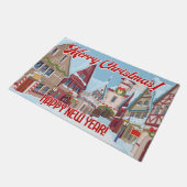 メリークリスマスハッピーニューイヤー冬の町のシーン ドアマット (アングル)