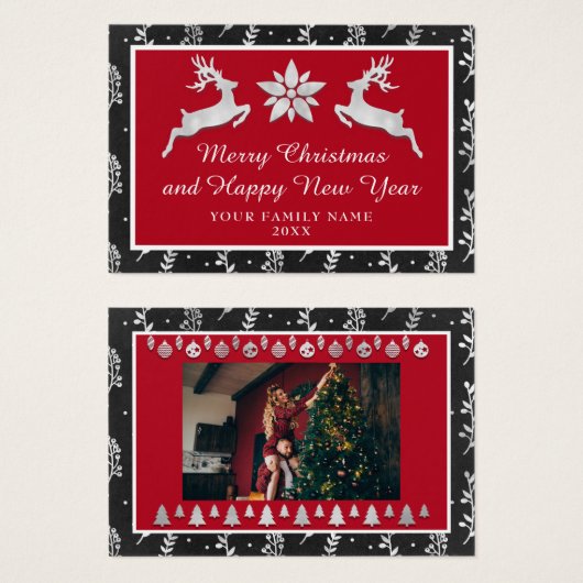 メリークリスマスハッピーニューイヤー名ブラックシルバー (正面&裏面)