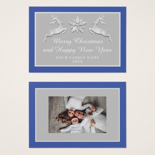 メリークリスマスハッピーニューイヤー名ブルーグレー (正面&裏面)