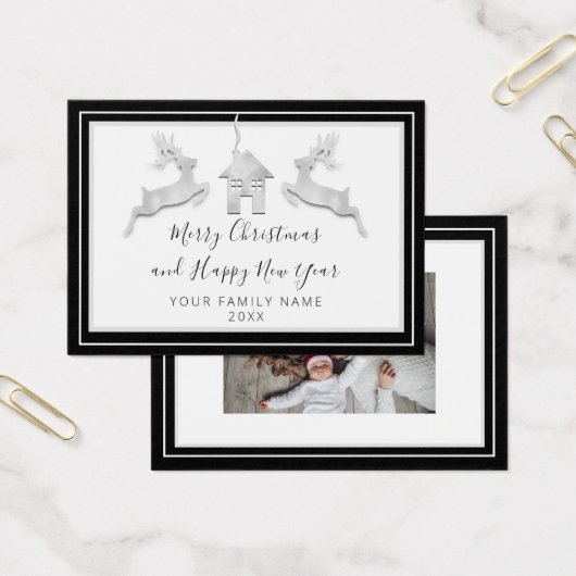 メリークリスマスハッピーニューイヤー名ホワイトブラック (オフィス)