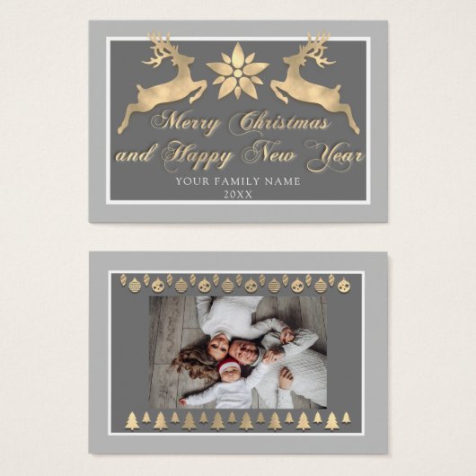 メリークリスマスハッピーニューイヤー名写真グレー (正面&裏面)