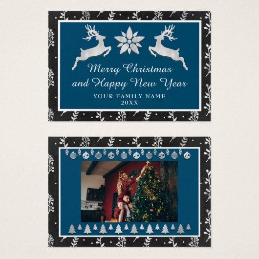 メリークリスマスハッピーニューイヤー名海軍シルバー (正面&裏面)