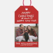 メリークリスマスハッピーニューイヤー家族の写真のカスタム ギフトタグ (正面)