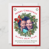 メリークリスマスハッピーニューイヤー家族の写真のカスタム シーズンカード (正面)