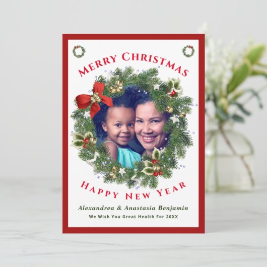 メリークリスマスハッピーニューイヤー家族の写真のカスタム シーズンカード (スタンド正面)