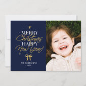 メリークリスマスハッピーニューイヤー家族の名前&写真 シーズンカード (正面)