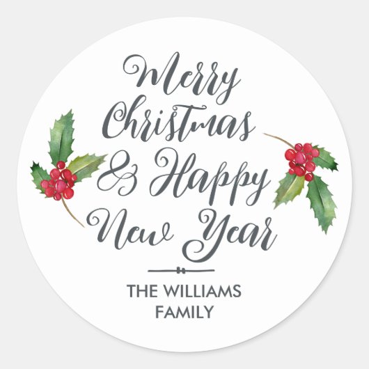 メリークリスマスハッピーニューイヤー封筒用シール ラウンドシール (正面)
