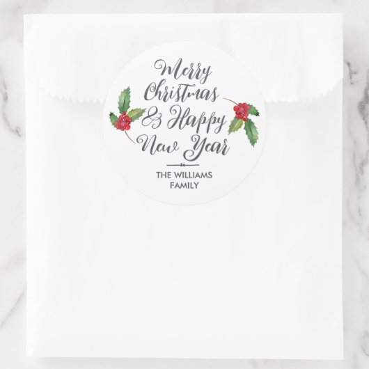 メリークリスマスハッピーニューイヤー封筒用シール ラウンドシール (バッグ)