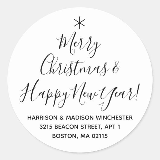 メリークリスマスハッピーニューイヤー差出人住所 ラウンドシール (正面)