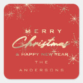 メリークリスマスハッピーニューイヤー星赤スパーク スクエアシール (正面)