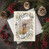 メリークリスマスハッピーニューイヤー松ホリー写真 シーズンカード