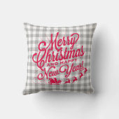 メリークリスマスハッピーニューイヤー灰色チェックパターン クッション (裏面)