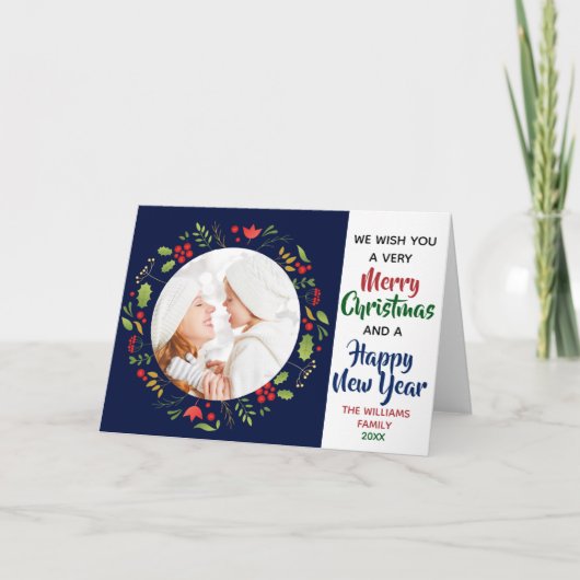 メリークリスマスハッピーニューイヤー美しい写真 シーズンカード (正面)