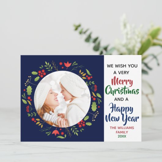 メリークリスマスハッピーニューイヤー美しい写真 シーズンカード (スタンド正面)