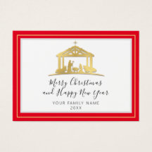 メリークリスマスハッピーニューイヤー聖家族レッドゴールド