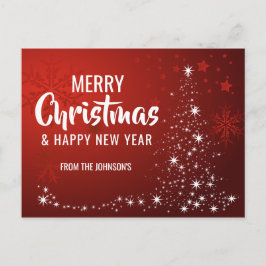 メリークリスマスハッピーニューイヤー赤い白い木 シーズンポストカード