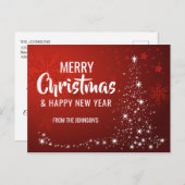 メリークリスマスハッピーニューイヤー赤い白い木 シーズンポストカード (正面/裏面)