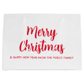 メリークリスマスハッピーニューイヤー赤カスタム白 ラージペーパーバッグ (正面)
