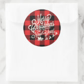 メリークリスマスハッピーニューイヤー赤ブラックチェック ラウンドシール (バッグ)