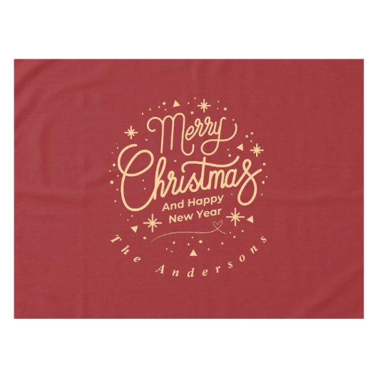 メリークリスマスハッピーニューイヤー赤モダンと金ゴールド テーブルクロス (正面(横))